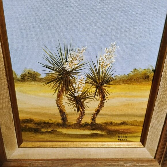 Vintage Framed Desert Landscape Oil Painting signed Anna Neese, 70s Original Art - Picture 4 of 10